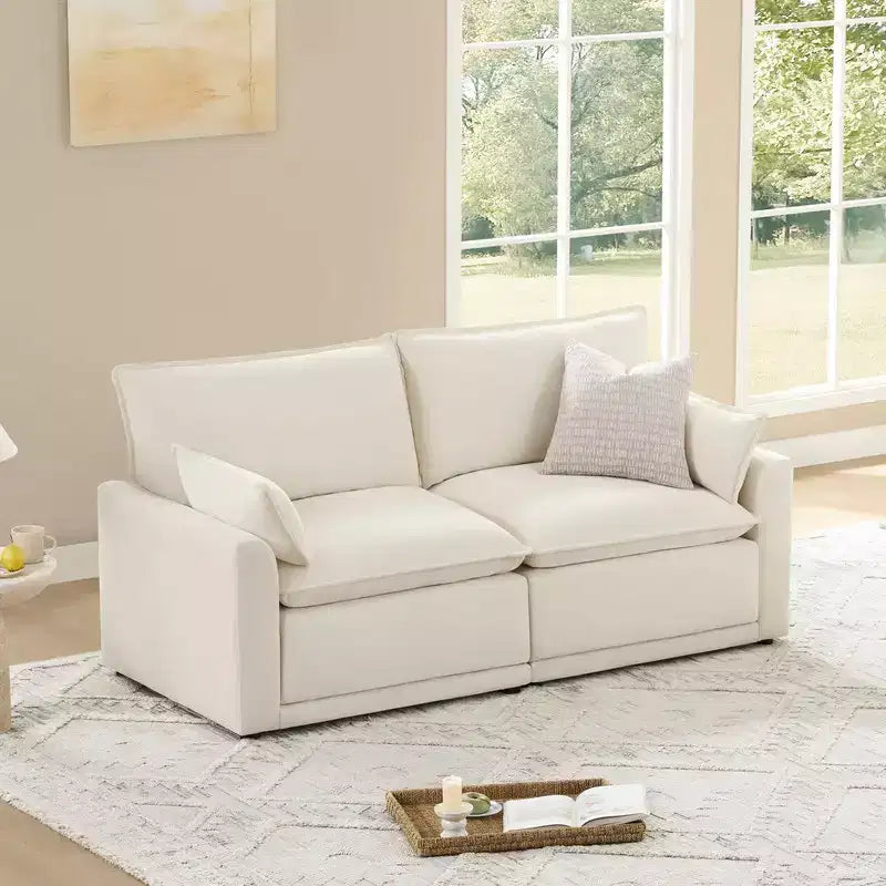 Canapé sectionnel modulaire surdimensionné 2 places, coussin confort cloud 7 couches, tissu OEKO-TEX, crème