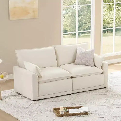 Canapé sectionnel modulaire surdimensionné 2 places, coussin confort cloud 7 couches, tissu OEKO-TEX, crème