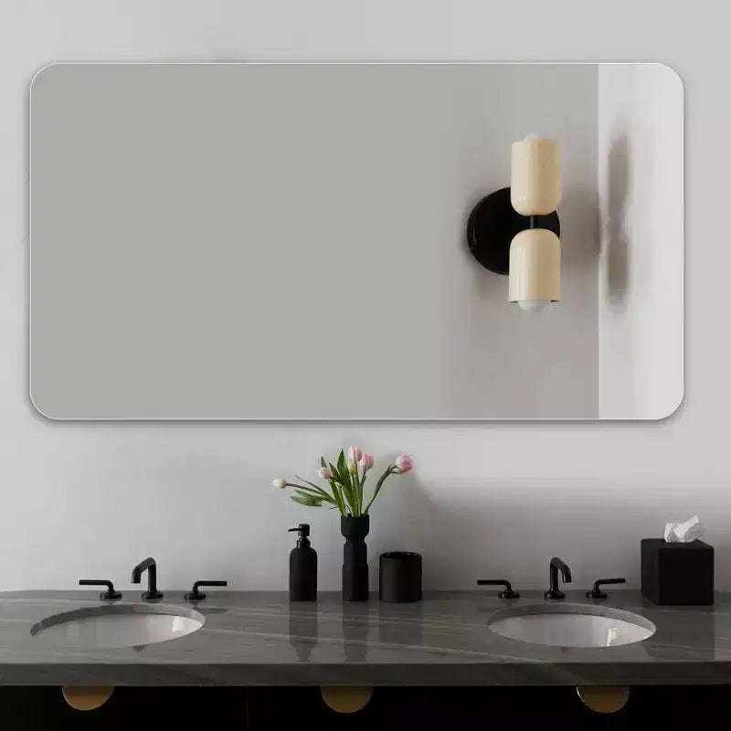 Miroir mural de salle de bain sans cadre 40"x30", verre anti-déflagrant 5mm, coins arrondis, montage double orientation