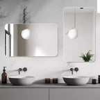 Miroir mural de salle de bain sans cadre 40"x30", verre anti-déflagrant 5mm, coins arrondis, montage double orientation