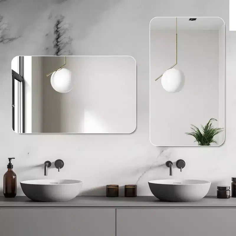 Miroir mural de salle de bain sans cadre 40"x30", verre anti-déflagrant 5mm, coins arrondis, montage double orientation