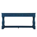 Console de 160 cm de style Mid-Century avec 3 tiroirs et étagère inférieure, structure en pin massif, bleu marine, 100 kg