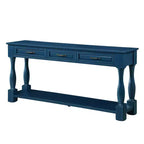 Console de 160 cm de style Mid-Century avec 3 tiroirs et étagère inférieure, structure en pin massif, bleu marine, 100 kg