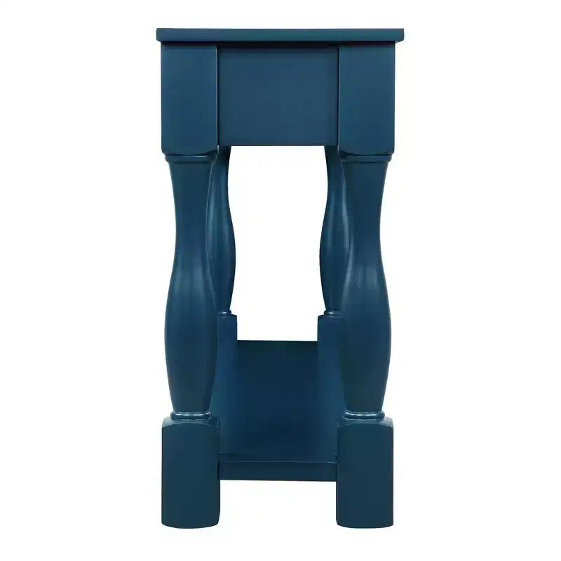 Console de 160 cm de style Mid-Century avec 3 tiroirs et étagère inférieure, structure en pin massif, bleu marine, 100 kg