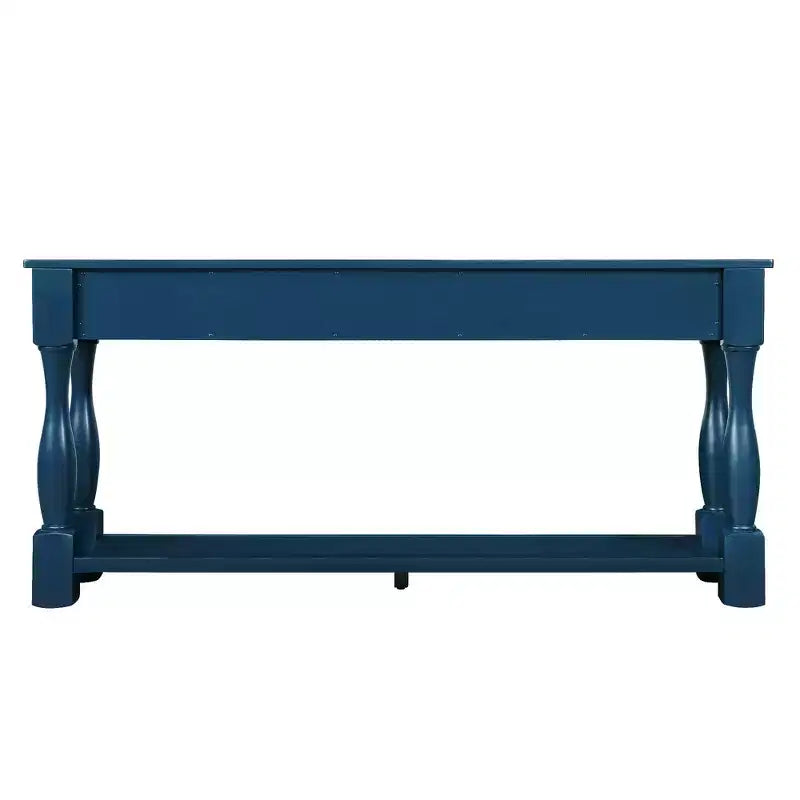 Console de 160 cm de style Mid-Century avec 3 tiroirs et étagère inférieure, structure en pin massif, bleu marine, 100 kg