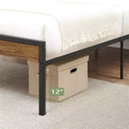 Cadre de lit plateforme Queen en métal avec tête de lit en bois, style industriel rustique, sommier tapissier non requis