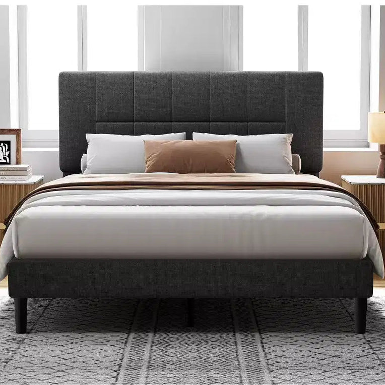 Pipishell Queen Bed Frame with 12 Thickened Legs&Fabric Upholstered Headboard,1300 lbs Strong Weight Capacity, Adjustable Headboard, Easy Assembly