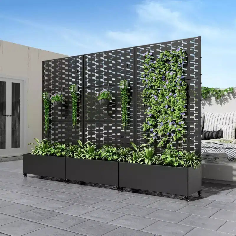 Jardinière avec treillis en fer noir Brique style 01 119x119x41cm Ensemble de 3 pièces
