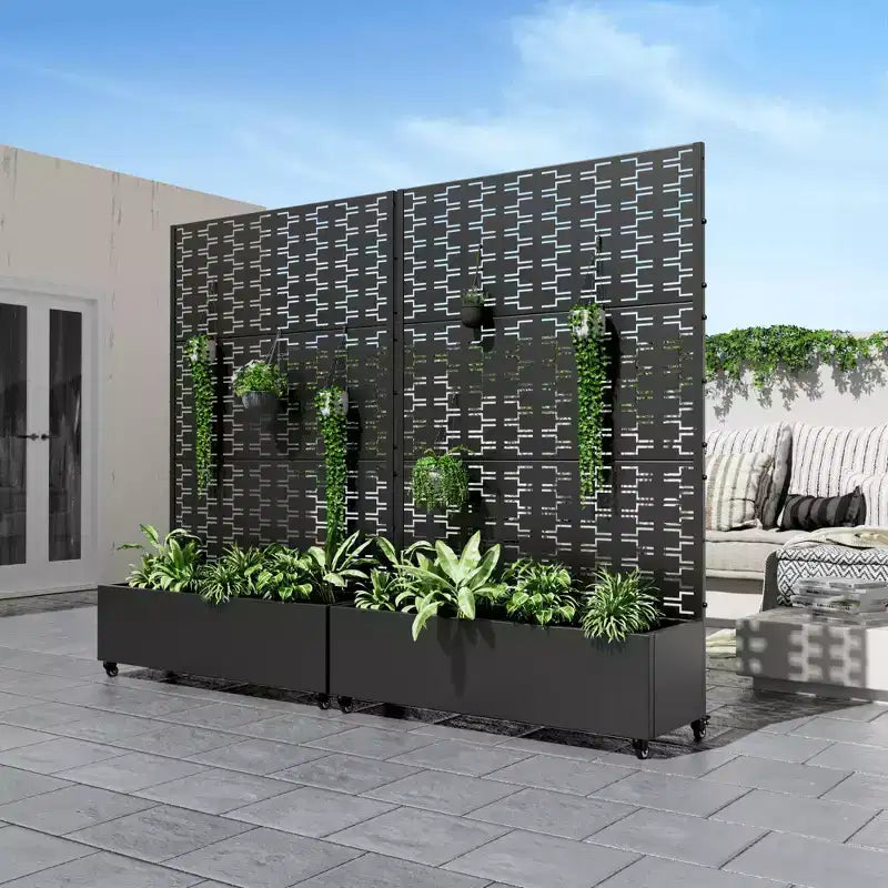 Jardinière avec treillis en fer noir Brique style 01 119x119x41cm Ensemble de 3 pièces