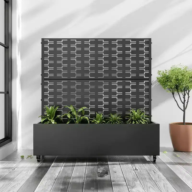 MAYEERTY Planter Box with Trellis Iron Black Brick 01 Style 47x47x16in 3-Piece Set