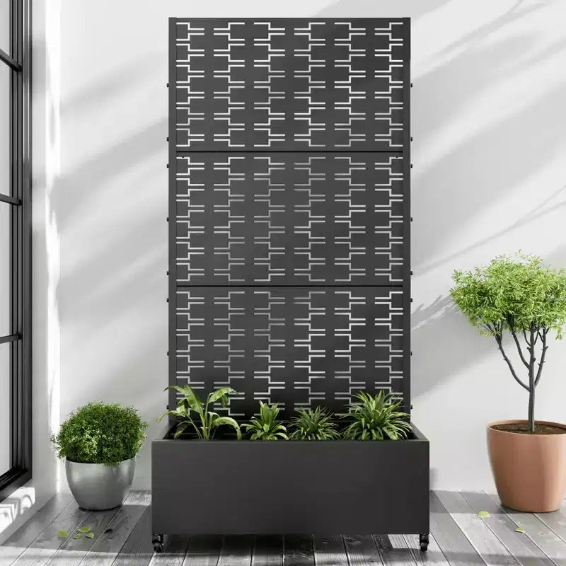 Jardinière avec treillis en fer noir Brique style 01 119x119x41cm Ensemble de 3 pièces