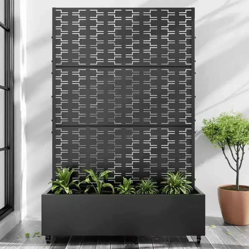 Jardinière avec treillis en fer noir Brique style 01 119x119x41cm Ensemble de 3 pièces