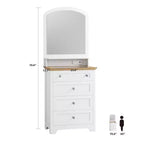 Commode 4 tiroirs avec miroir, station de charge et bande LED, coiffeuse moderne pour petits espaces, chambre, salon, entrée