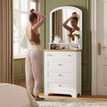 Commode 4 tiroirs avec miroir, station de charge et bande LED, coiffeuse moderne pour petits espaces, chambre, salon, entrée