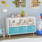 Kids bookcase with Collapsible Fabric Drawers, Children's Book Display, Toy Storage Cabinet Organizer, White/Blue