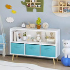 Étagère à livres pour enfants avec tiroirs en tissu pliables, présentoir à livres pour enfants, meuble de rangement de jouets, blanc/bleu