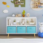 Étagère à livres pour enfants avec tiroirs en tissu pliables, présentoir à livres pour enfants, meuble de rangement de jouets, blanc/bleu