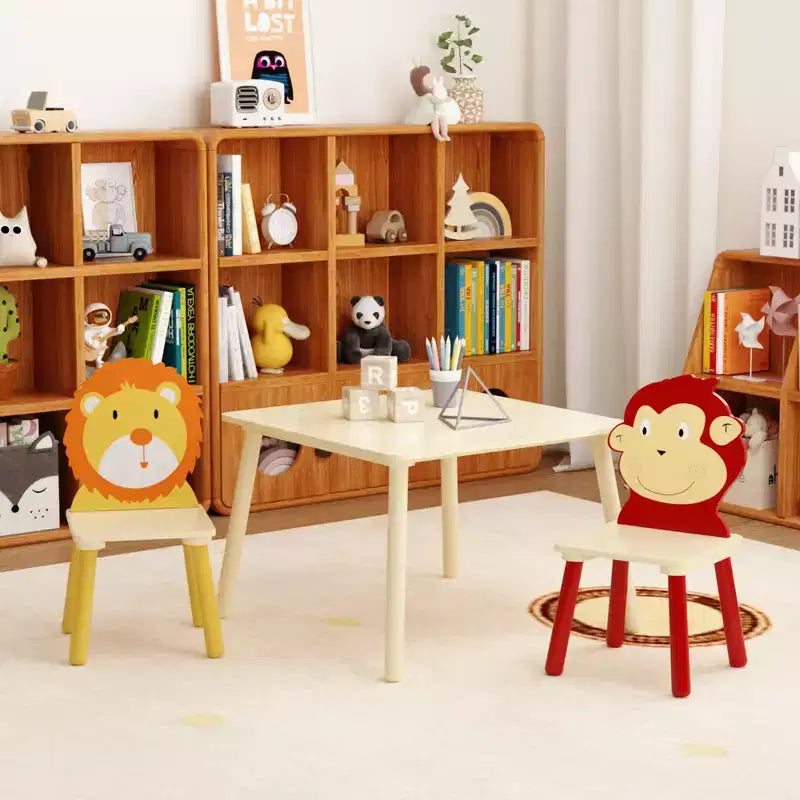 Ensemble table et 2 chaises pour enfants, ensemble table et chaise 3 pièces pour tout-petits, ensemble table de jeu d'activités en bois (Lion et Singe)