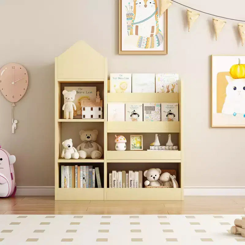 Wood Kids Étagère à Livres en Bois pour Enfants, Organisateur de Rangement de Jouets avec Bibliothèque, Unité de Rangement pour Enfants avec 6 Compartiments, 2 Paniers de Rangement pour Jouets