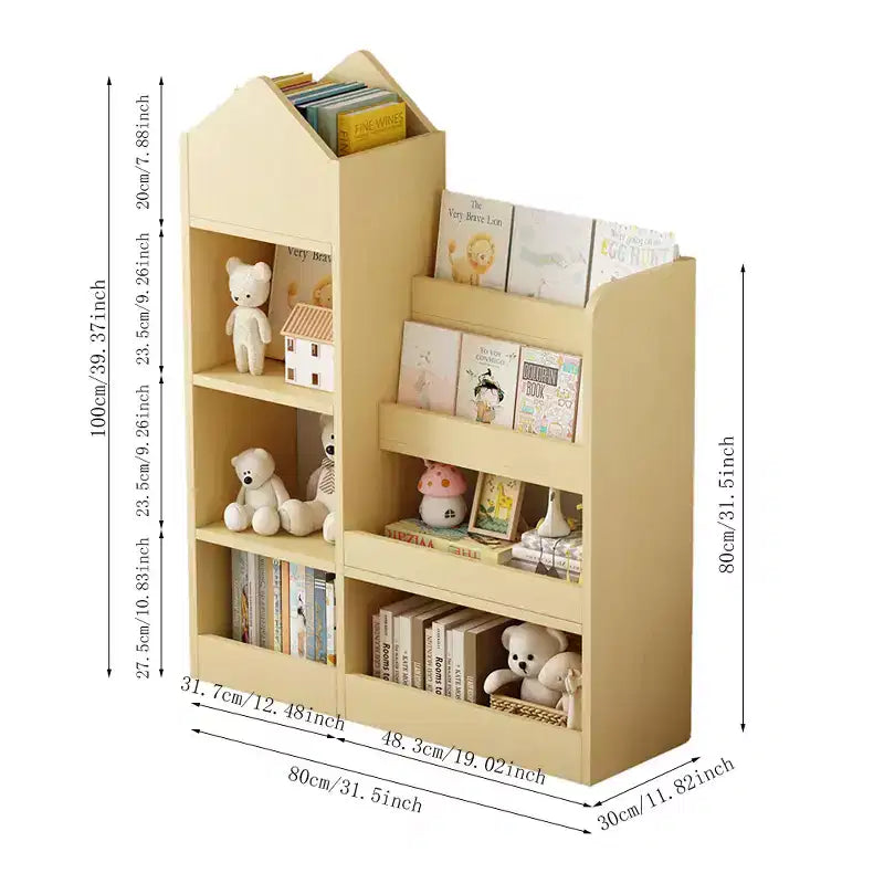 Wood Kids Étagère à Livres en Bois pour Enfants, Organisateur de Rangement de Jouets avec Bibliothèque, Unité de Rangement pour Enfants avec 6 Compartiments, 2 Paniers de Rangement pour Jouets