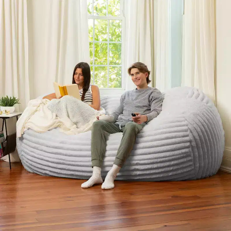 Canapé poire surdimensionné de 2,1 m, housse en fausse fourrure ultra-douce, mousse CertiPUR-US, lavable en machine, pour 2 personnes