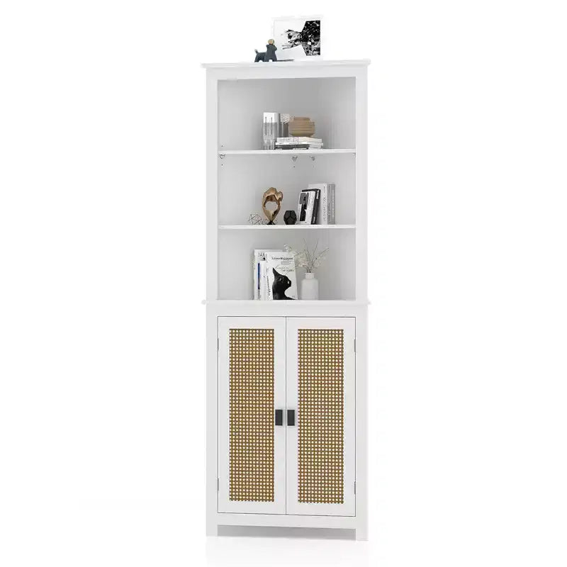 Meuble d'angle de ferme 162 cm de haut avec 6 étagères et 2 portes coulissantes, meuble de salle de bain avec étagère réglable, pour salon, cuisine, salle de bain