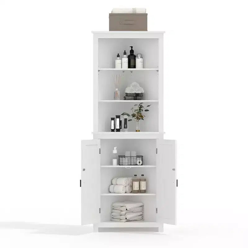 Meuble d'angle de ferme 162 cm de haut avec 6 étagères et 2 portes coulissantes, meuble de salle de bain avec étagère réglable, pour salon, cuisine, salle de bain