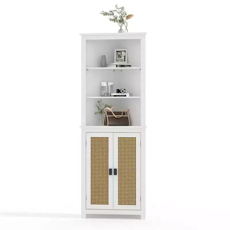 Meuble d'angle de ferme 162 cm de haut avec 6 étagères et 2 portes coulissantes, meuble de salle de bain avec étagère réglable, pour salon, cuisine, salle de bain