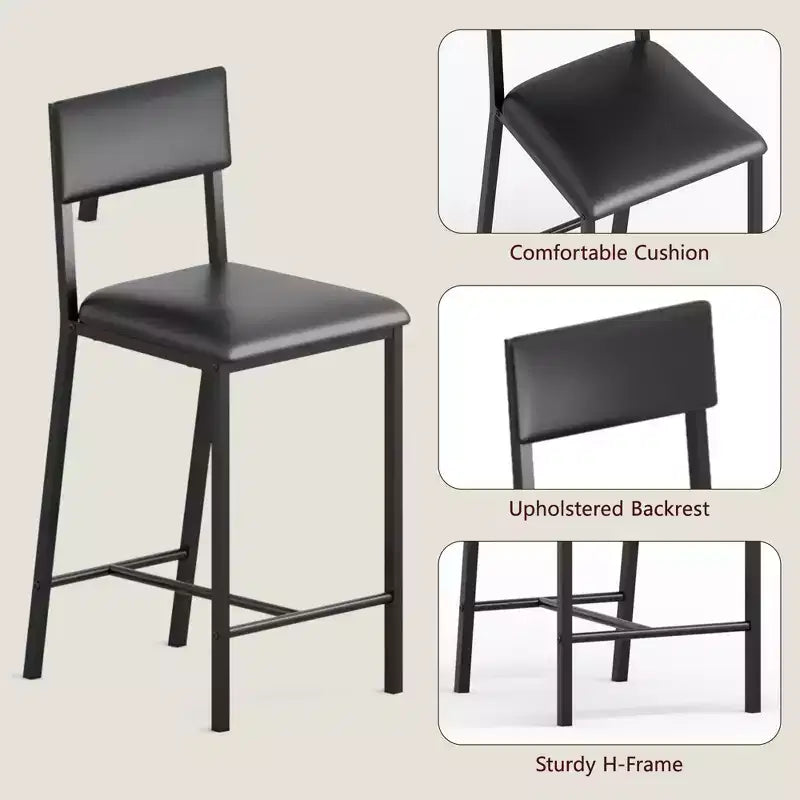 Ensemble de 2 tabourets de bar à hauteur de comptoir avec dossier rembourré et ergonomique pour la cuisine, la salle à manger et les appartements