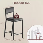 Ensemble de 2 tabourets de bar à hauteur de comptoir avec dossier rembourré et ergonomique pour la cuisine, la salle à manger et les appartements