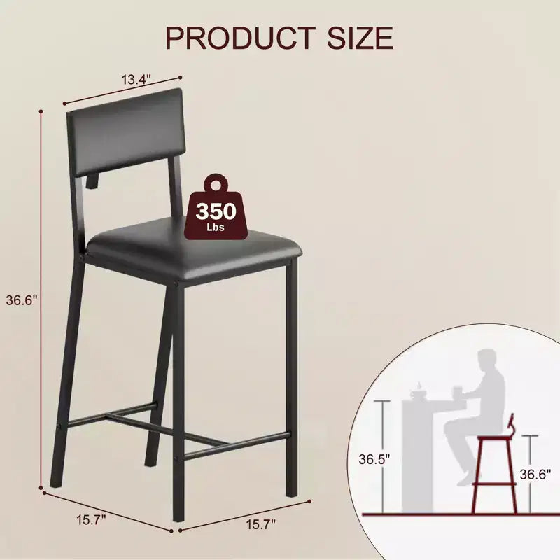 Ensemble de 2 tabourets de bar à hauteur de comptoir avec dossier rembourré et ergonomique pour la cuisine, la salle à manger et les appartements