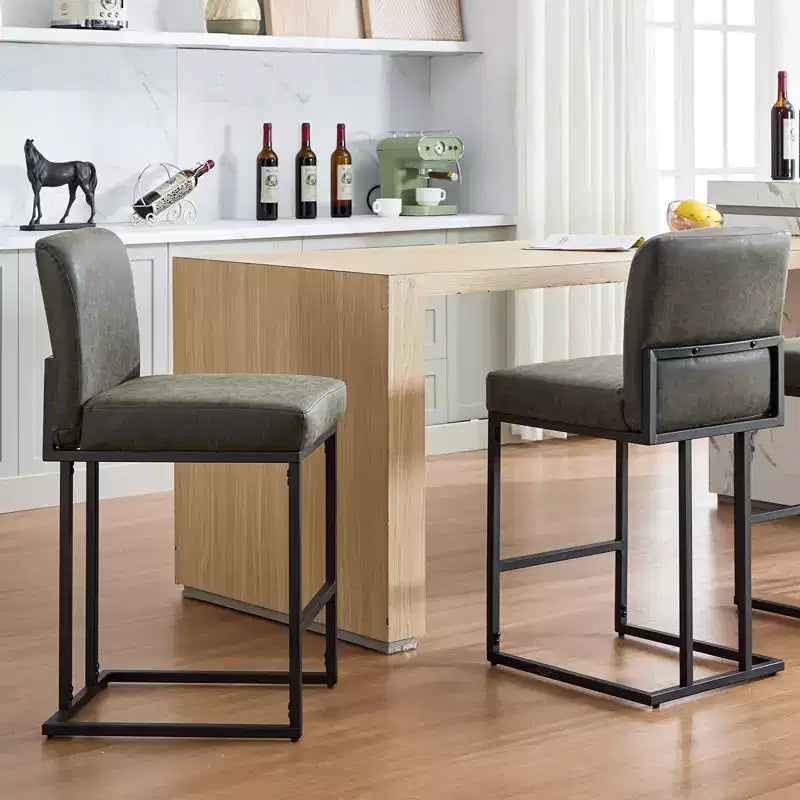 Chaise de bar de 24 po avec dossier, en cuir PU pour îlot de cuisine et repose-pieds en métal noir pour îlot de cuisine