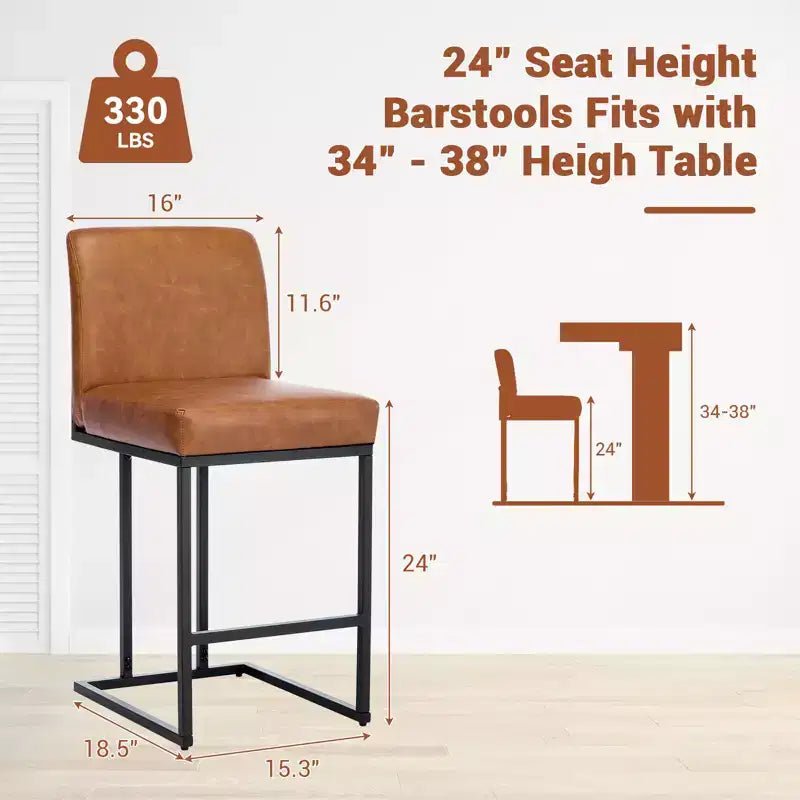 Chaise de bar de 24 po avec dossier, en cuir PU pour îlot de cuisine et repose-pieds en métal noir pour îlot de cuisine