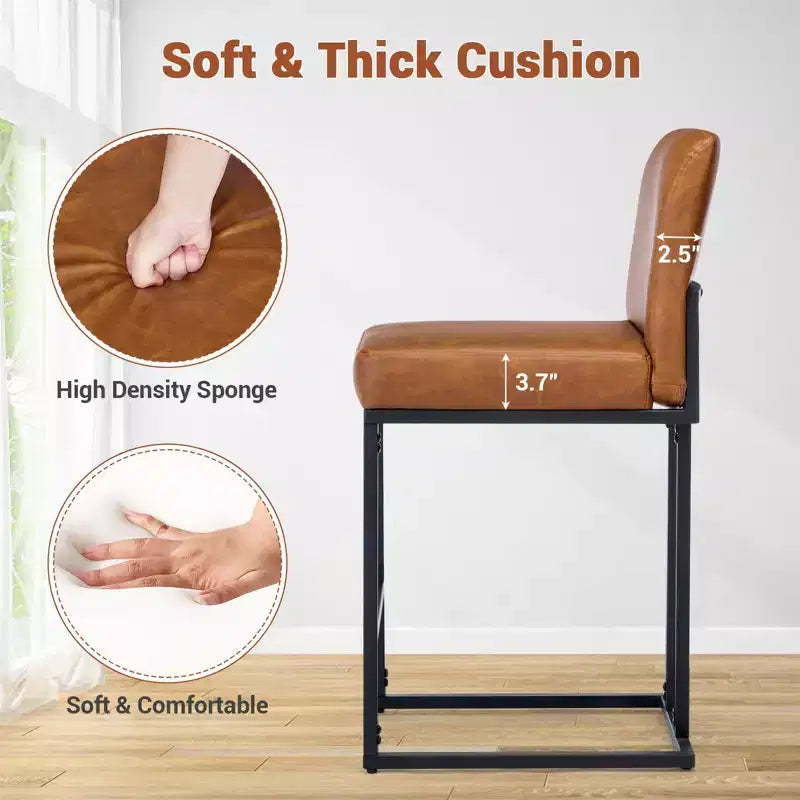 Chaise de bar de 24 po avec dossier, en cuir PU pour îlot de cuisine et repose-pieds en métal noir pour îlot de cuisine