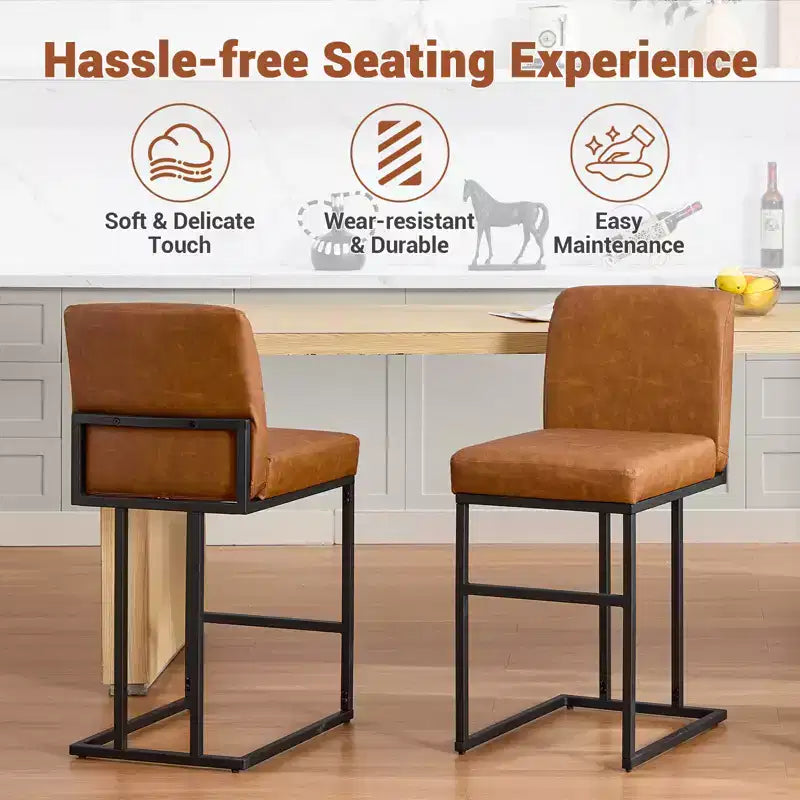 Chaise de bar de 24 po avec dossier, en cuir PU pour îlot de cuisine et repose-pieds en métal noir pour îlot de cuisine