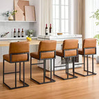 Chaise de bar de 24 po avec dossier, en cuir PU pour îlot de cuisine et repose-pieds en métal noir pour îlot de cuisine