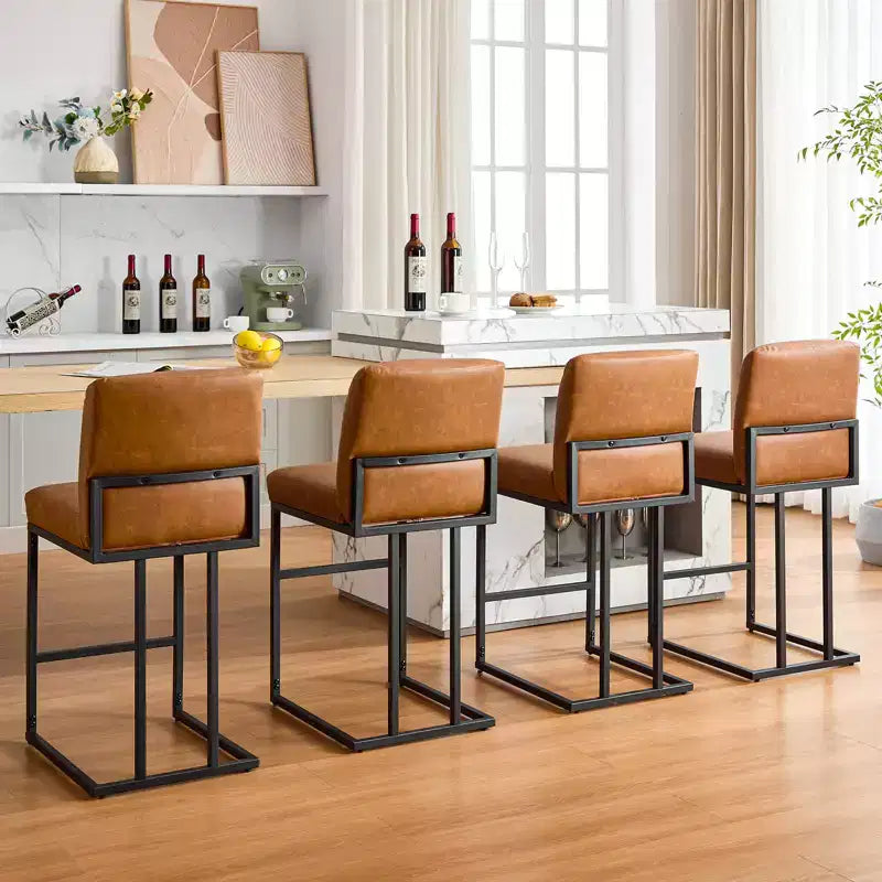 Chaise de bar de 24 po avec dossier, en cuir PU pour îlot de cuisine et repose-pieds en métal noir pour îlot de cuisine