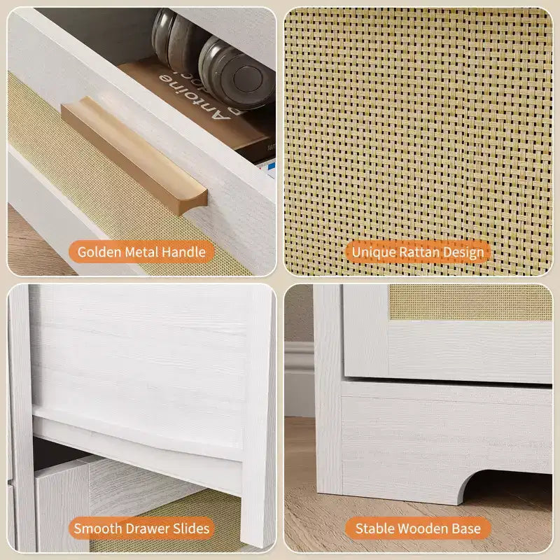 Commode à 12 tiroirs en rotin, commode de style ferme moderne, organisateur de rangement peu encombrant pour chambre à coucher, salon et appartement, peut supporter un téléviseur de 55 pouces maximum