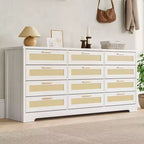 Commode à 12 tiroirs en rotin, commode de style ferme moderne, organisateur de rangement peu encombrant pour chambre à coucher, salon et appartement, peut supporter un téléviseur de 55 pouces maximum