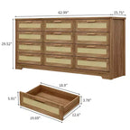 Commode à 12 tiroirs en rotin, commode de style ferme moderne, organisateur de rangement peu encombrant pour chambre à coucher, salon et appartement, peut supporter un téléviseur de 55 pouces maximum