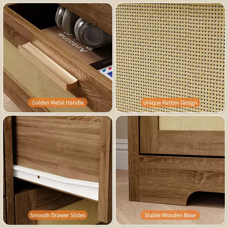 Commode à 12 tiroirs en rotin, commode de style ferme moderne, organisateur de rangement peu encombrant pour chambre à coucher, salon et appartement, peut supporter un téléviseur de 55 pouces maximum