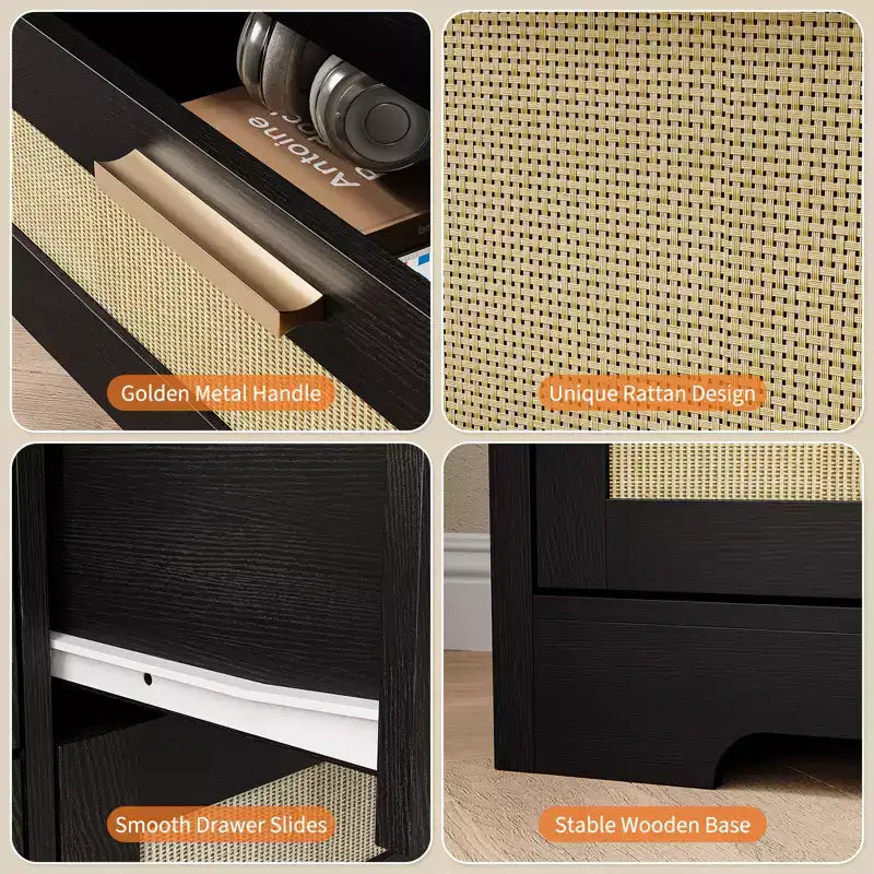 Commode à 12 tiroirs en rotin, commode de style ferme moderne, organisateur de rangement peu encombrant pour chambre à coucher, salon et appartement, peut supporter un téléviseur de 55 pouces maximum