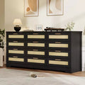 Rattan 12-Drawer Dresser, Modern Farmhouse Chest of Drawers, Space Saving Storage Organizer for Bedroom Living Room & Apartment, Holds Up to 55'' TV