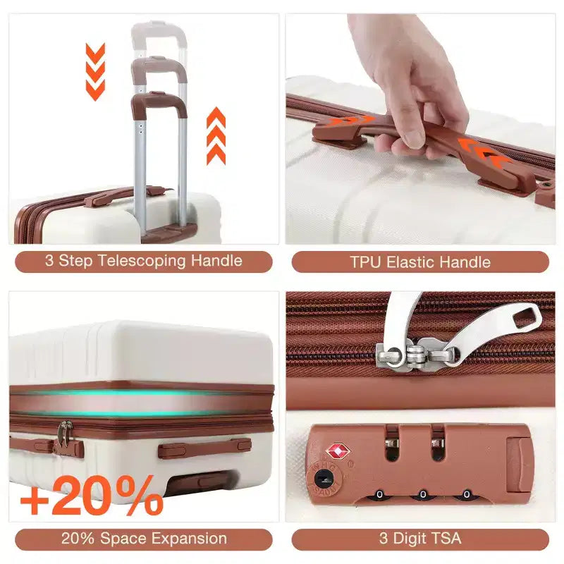 Bagage cabine rigide 24 pouces avec roulettes pivotantes, valise rigide extensible, bagage léger avec serrure TSA