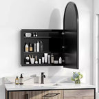 Armoire à pharmacie noire arquée de 74,9 x 100,1 cm, meuble mural de salle de bain à cadre métallique avec miroir et étagères réglables