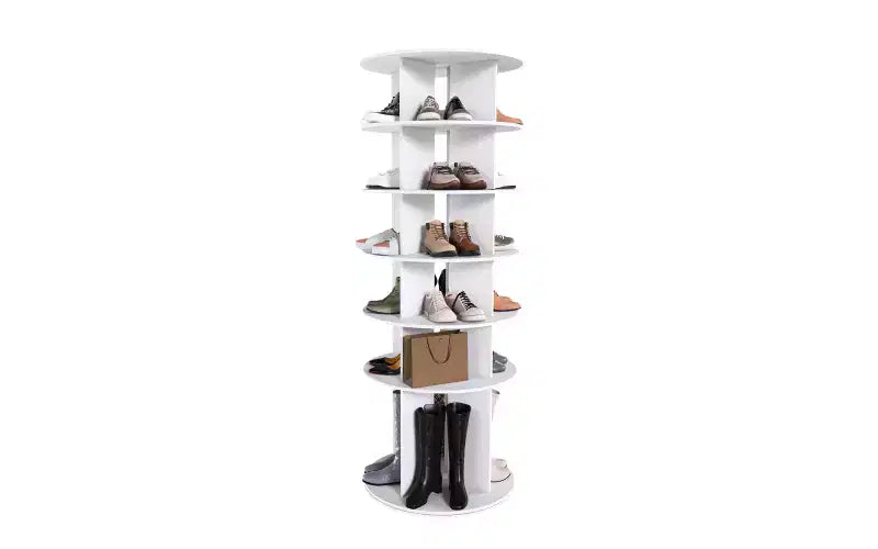 Zevemomo 6-Tier Rotating Shoe Rack Tower, 360 Spinning Shoe Carousel Organizer, for Entryway, Closet, Living Room, Bedroom C Holds 24 Pairs, White