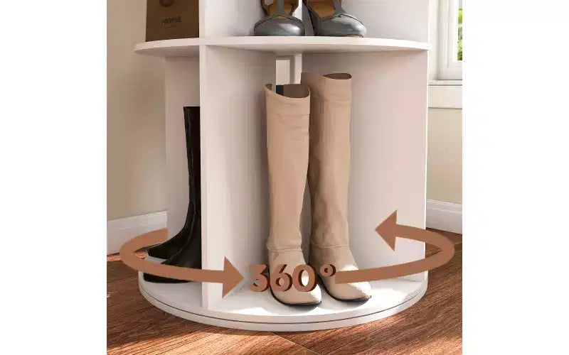 Tour à chaussures rotative à 360° à 6 niveaux, peut contenir 24 paires, autoportante, blanche, 162 cm H x 60 cm L