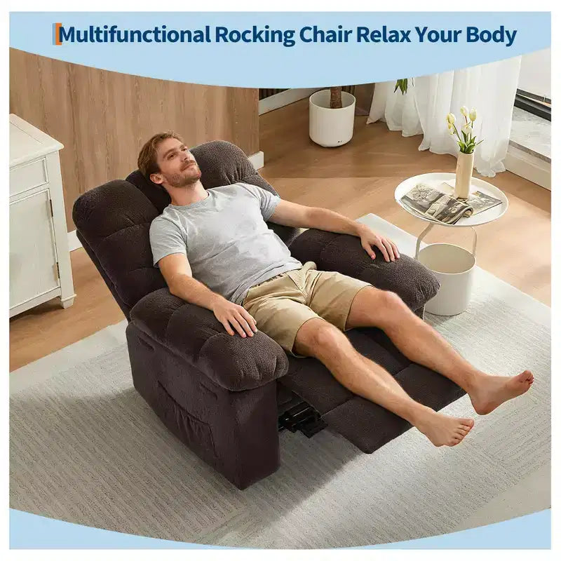 Fauteuil inclinable manuel surdimensionné, fauteuil inclinable ergonomique et respirant avec siège rembourré et 2 poches latérales, canapé individuel pour salon, chambre à coucher