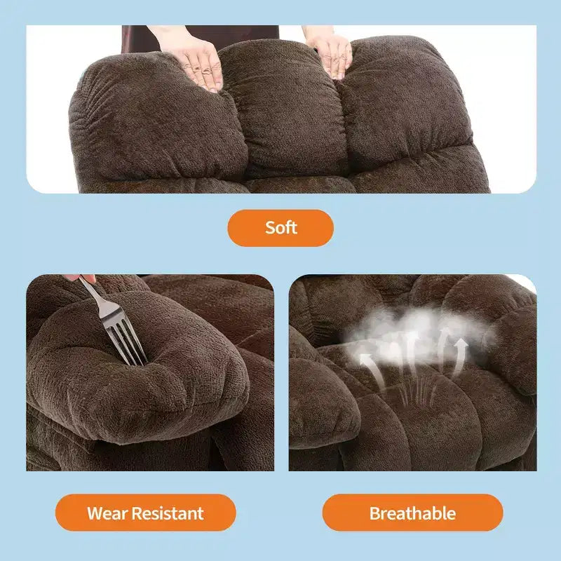 Fauteuil inclinable manuel surdimensionné, fauteuil inclinable ergonomique et respirant avec siège rembourré et 2 poches latérales, canapé individuel pour salon, chambre à coucher