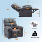 Fauteuil inclinable manuel surdimensionné, fauteuil inclinable ergonomique et respirant avec siège rembourré et 2 poches latérales, canapé individuel pour salon, chambre à coucher